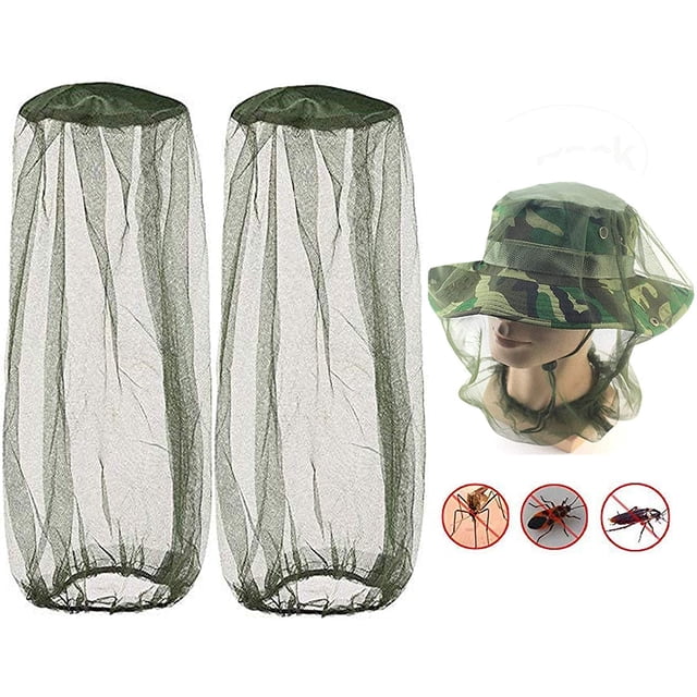 Moustiquaire Tête de Filet Vert Couverture de Maille, Filet de Protection du Visage Insecte Résistance aux Moustiques Chapeau de Poisson Soleil, avec des Trous Extra Fins, Tête de Protecteur, Parfait pour les Hommes Ou les Femmes en Plein Air (2 Pack)