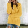 thumbnail image 2 of Work Tops for Women Fall Loose Fit Crewneck Long Sleeve Kimono One Shoulder Pleated Plain Leisure Cotton Top(Yellow,L), 2 of 7