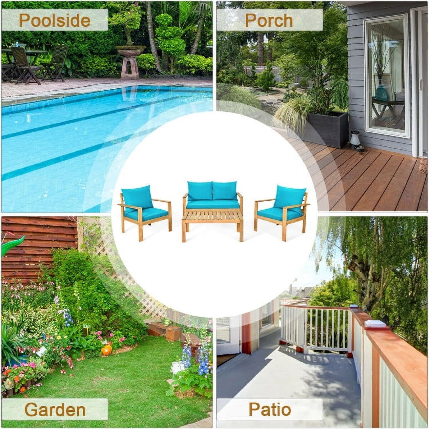 Aimee Lii 4 Pieces Patio Solid Wood Furniture Set, Wood Outdoor Furniture, Turquoise Aimee Lii 4 Pieces Patio Solid Wood Furniture Set, Wood Outdoor Furniture, Turquoise