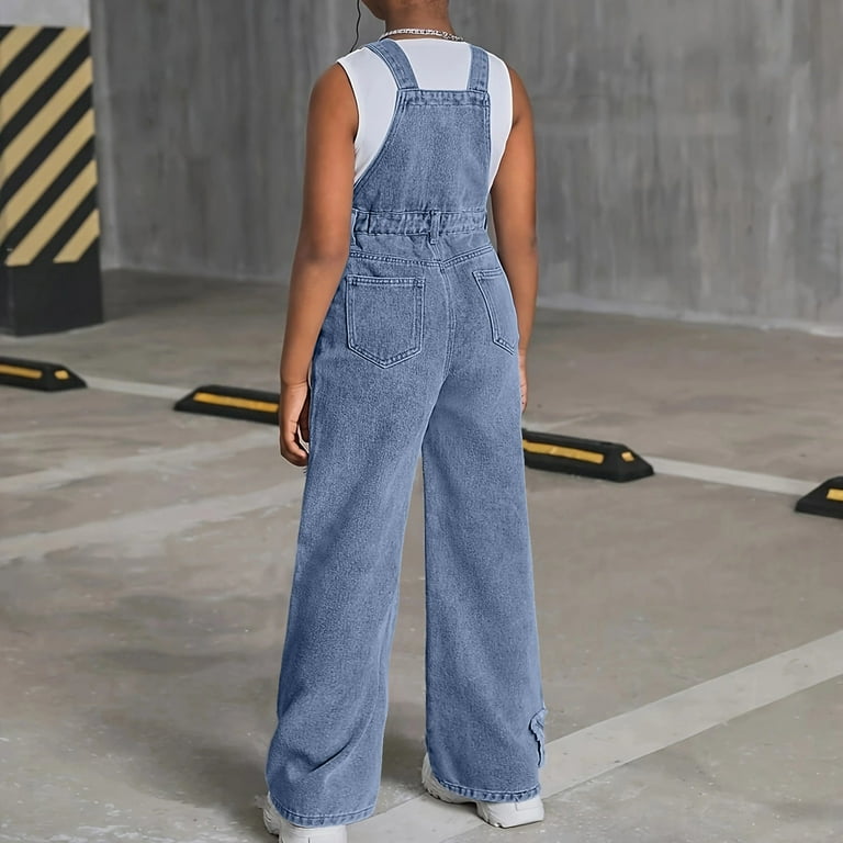5-16Years Meisjes Rood Geborduurde Denim Overalls Denim Jumpsuits & Rompers Grote Meisjes Broek-XXS