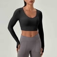 thumbnail image 3 of Uootdi Womens Workout Tops Long Sleeve V Neck Cropped Fit Thumb Holes Fitness Training Outdoor Activities Performance Tops Gift, 3 of 5