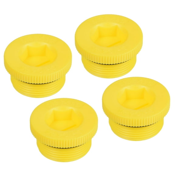 Uxcell M30x1.5 Hold Plugs Plastic Male Threaded Hex Socket End Cap, Yellow 4 Pack