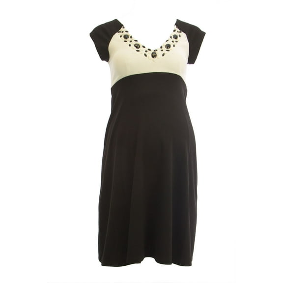 OLIAN Maternity Women's Embellished V-Neck Dress Sz X-Small Black Ivory
