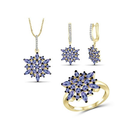 14k Tanzanite Jewelry Set - 6 1/4 Carat T.G.W. Tanzanite 14k Gold Over Silver 3-Piece Jewelry set