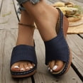 thumbnail image 2 of Women's Wedge Sandals Hollow out Leather Open Toe Orthopedic Slippers Casual Platform Slip on Slides Blue Size 8, 2 of 6