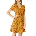 thumbnail image 3 of MODA NOVA Junior's Short Sleeve Tie V Neck Floral A Line Above Knee Dress, 3 of 6