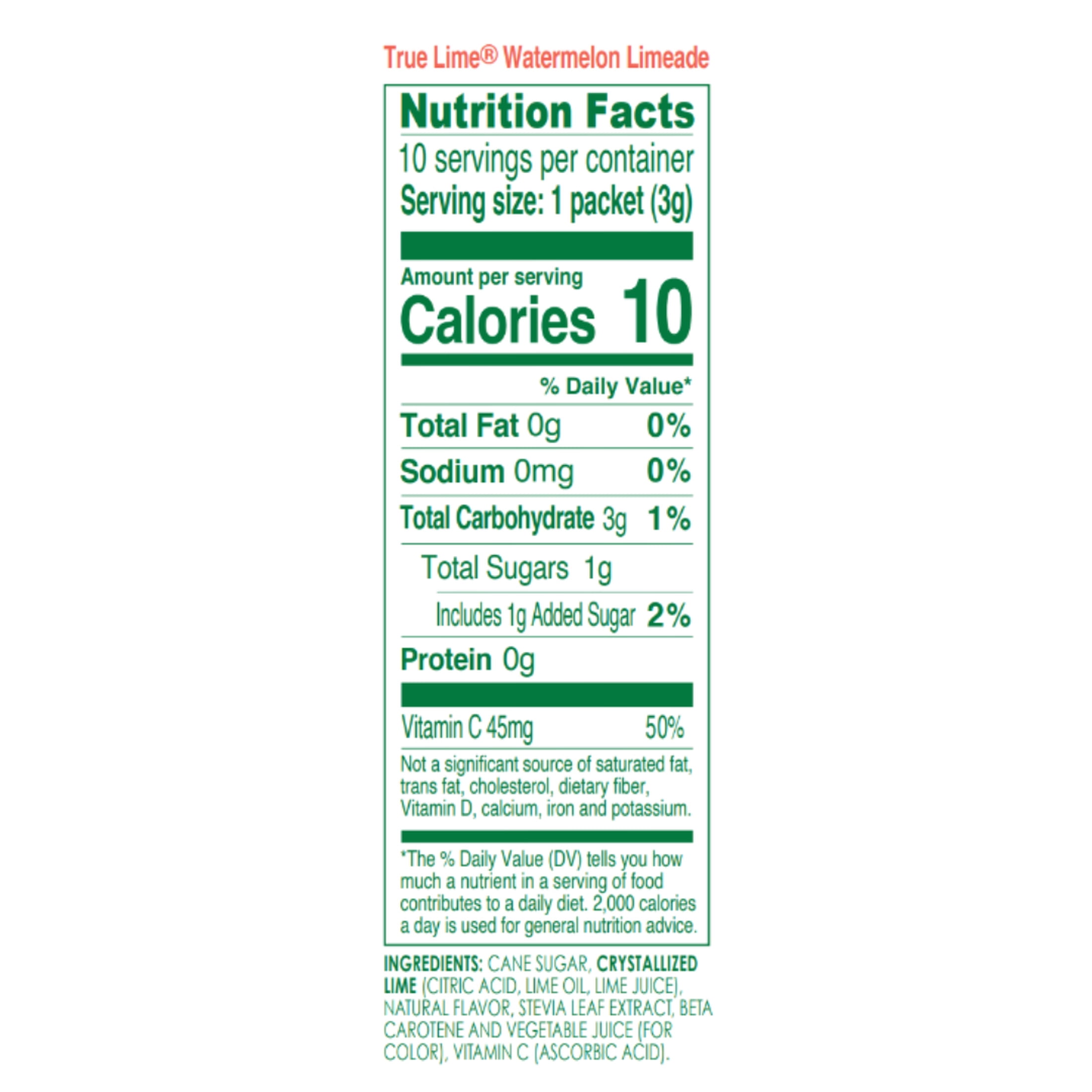 True Lime Watermelon Limeade Drink Mix Powder, No Artificial Sweeteners, 1.06 oz.Packet, 10 Count Box