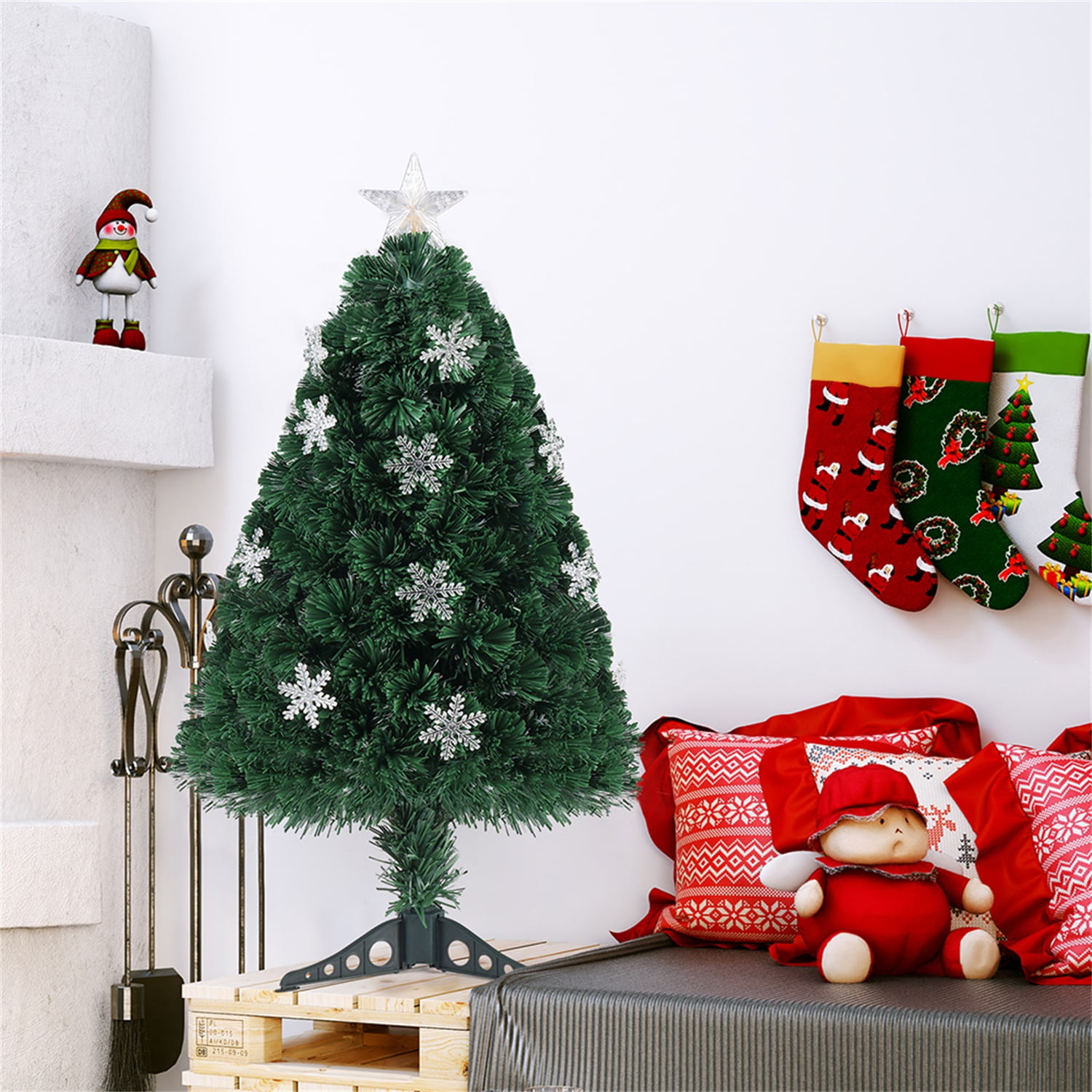 Kepooman 3ft Top With Stars, Christmas Tree with 12 Light Colorful Discoloration and 85 Branches, Green Kepooman 3ft Top With Stars, Christmas Tree with 12 Light Colorful Discoloration and 85 Branches, Green
