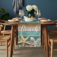 thumbnail image 2 of Starfish Table Runner - 108 Inch Long, Kitchen Dining Table Runner Dresser Scarves, Coastal Coral Ocean Teal Green Brown Wood Grain Farmhouse Decor for Coffee Tables Wedding Party Banquet, 2 of 8