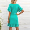 thumbnail image 4 of LOVZFMLL Robe Tunique Décontractée à Manches Courtes pour Femmes, Été, Taille Nouée, Double Couche, Col à Volants, Bandage, Unie, Verte 3TG, 4 of 4
