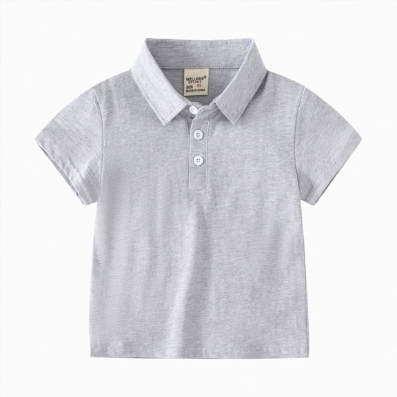 Splozh Boys Button Up Shirt 12 18 24 Months 2T 3T 4T 5T Casual Solid Color Lapel Collar Cotton Short Sleeve Summer Dress Shirt Toddler Button Up Shirt Boys Dress Shirts Grey,4-5 Years