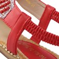 thumbnail image 5 of ZTTD Women Flat Sandals Summer Boho Rhinestone Dress Shoes Comfort Open Toe Elastic Ankle Strap Strapless Sandals Roman Sandals Red, 5 of 7