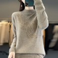 thumbnail image 5 of Women Autumn Winter Pure Wool Thickening Sweater Half-high Collar Leaf studded With Diamonds Pullover Female Knitted Basis Top, 5 of 5