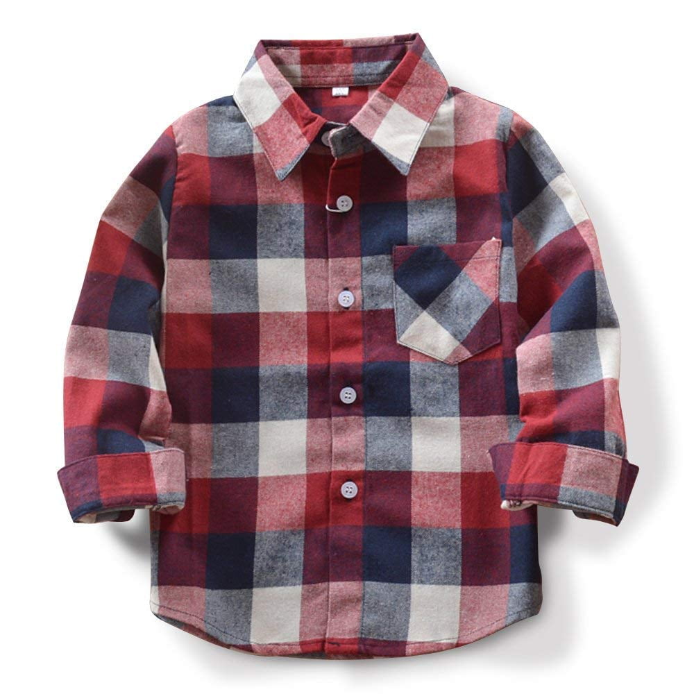 Boy Button Down Shirt Kid Flannel Shirt Toddler Buffalo Plaid Shirt