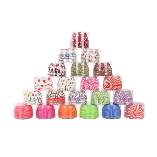 Transemion 100Pcs Muffin Cupcake Paper Cups Cupcake Liner Baking Muffin Box Cup Case Birthday Wedding Party Tray Cake Decorating Tools Random Color 5x7x3cm 1Set