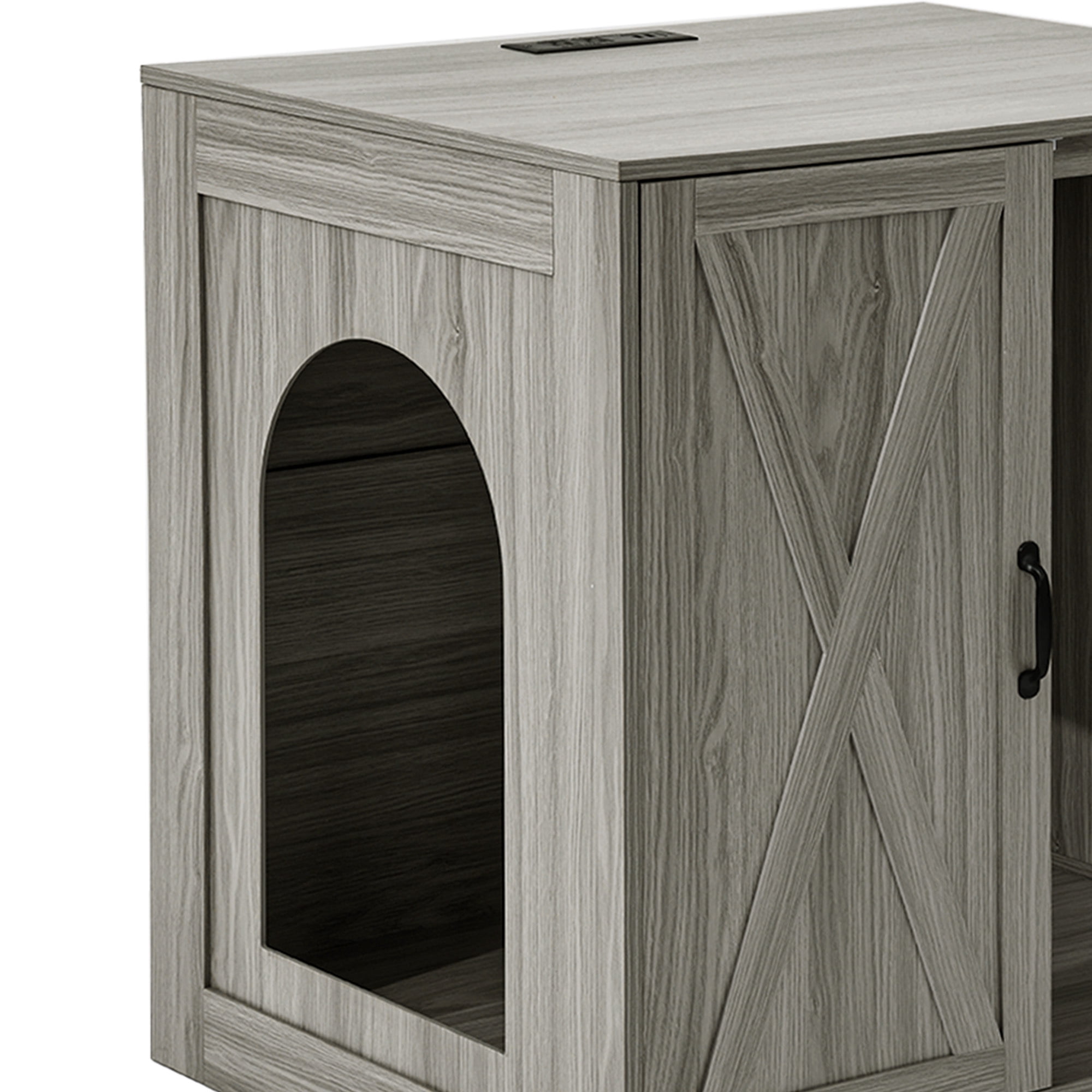 Uforic Large Hidden Electric Litter Box Cabinet with Power Outlets, Wooden Cat Litter Box Enclosure for Self-Cleaning Litter Boxes, Indoor Storage Cat Furniture, Wash Grey