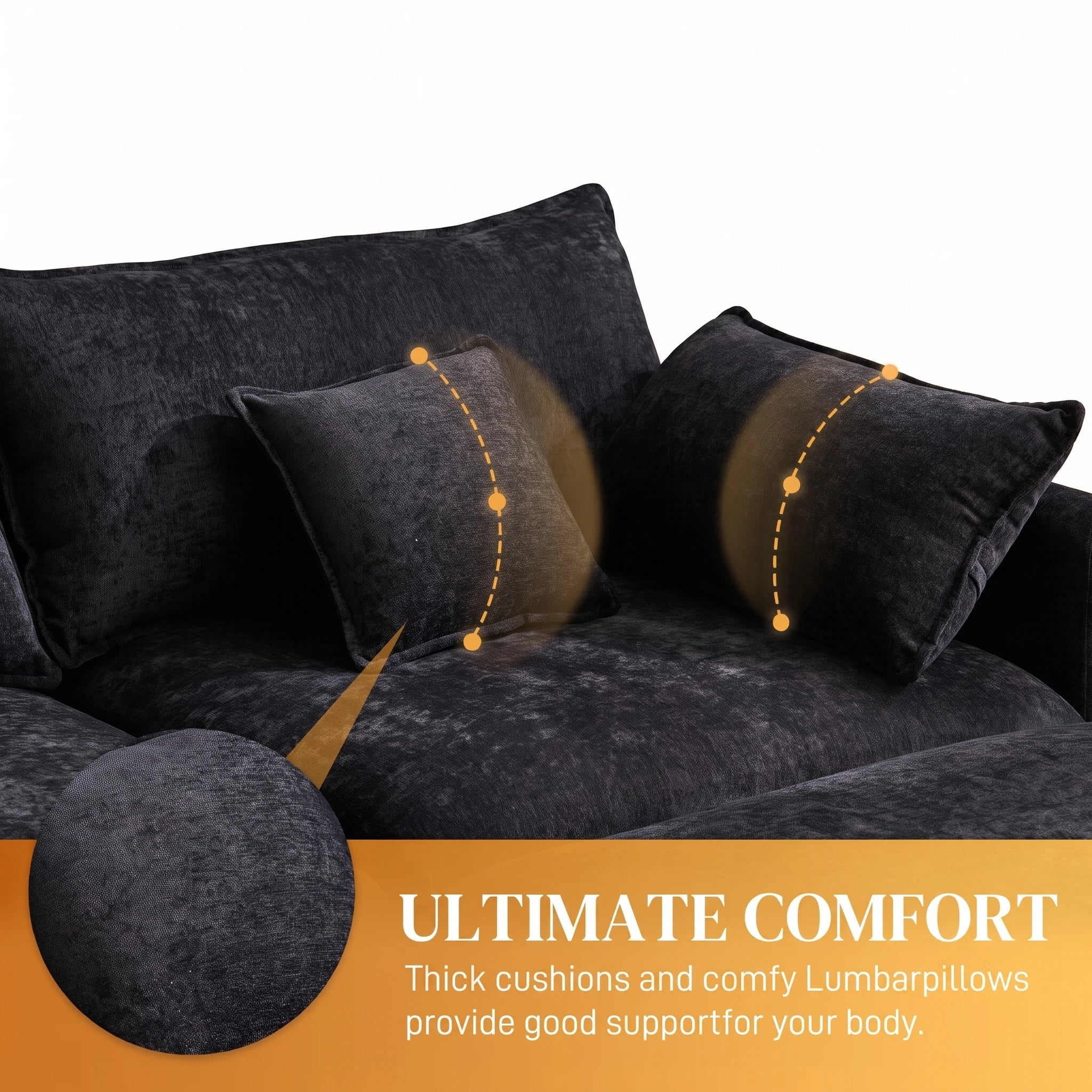 Vinform 145" U Shaped Cloud Couch Sectional with USB Charging, Hidden Storage, Cup Holders & Chenille Double Chaise, Black