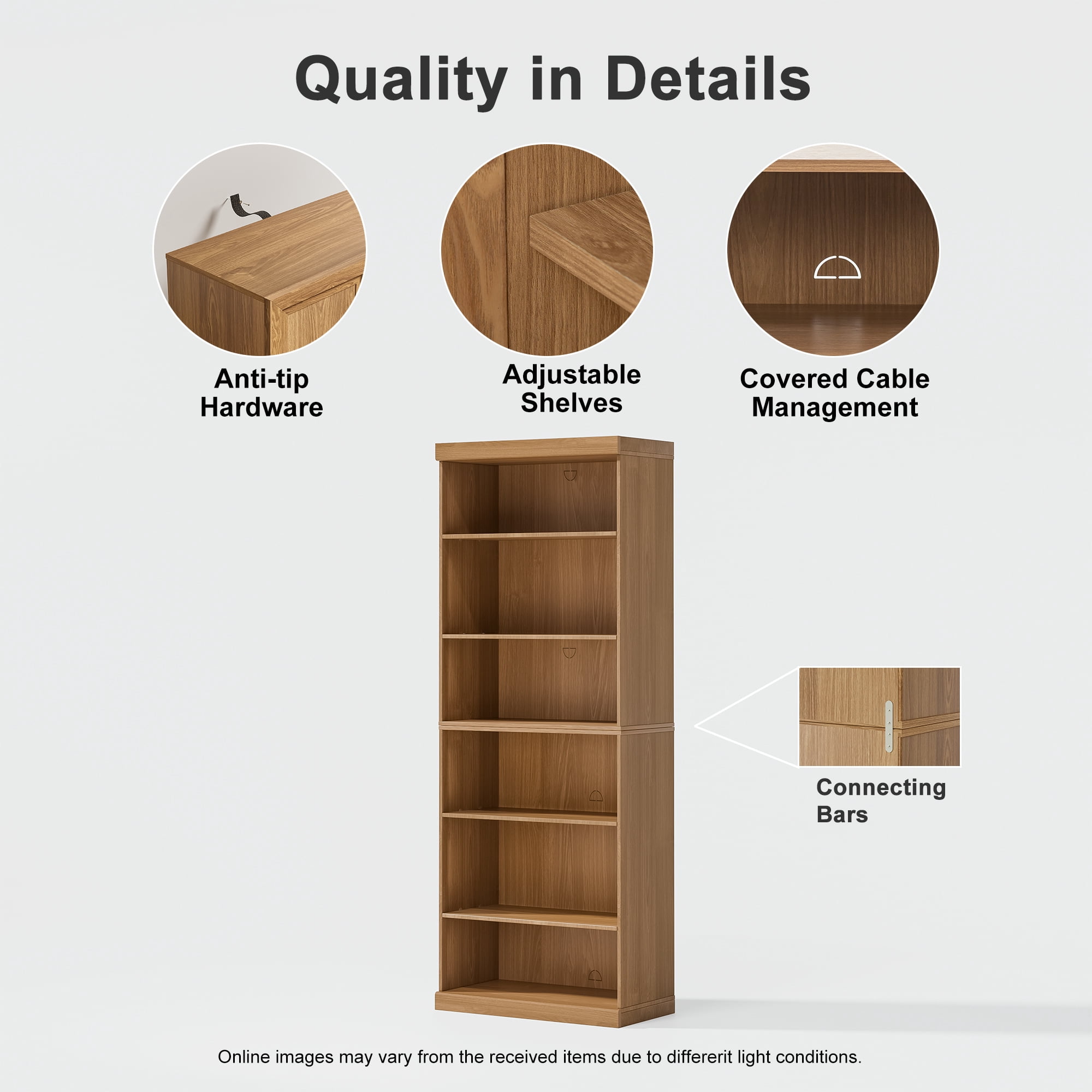MAYEERTY 16*31*41"Natural Wood Grain Storage Cabinet with Adjustable Shelves for Living Room, Doorless Bookcase