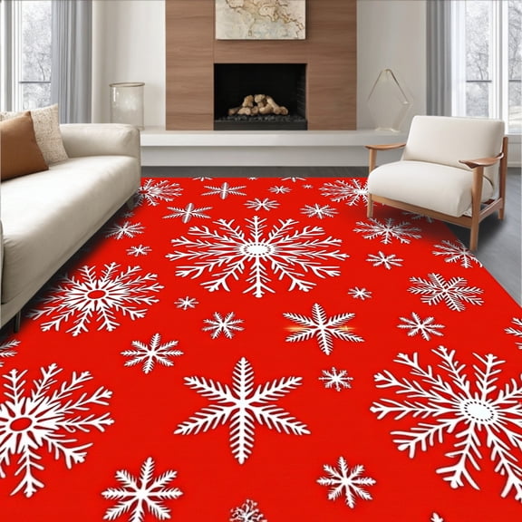 ODIKA 4'x6' Machine Washable Non-Slip Area Rug, Wintry Sparkle Jubilant Hearth Passage Jewel High Traffic Rug, Red, 606714