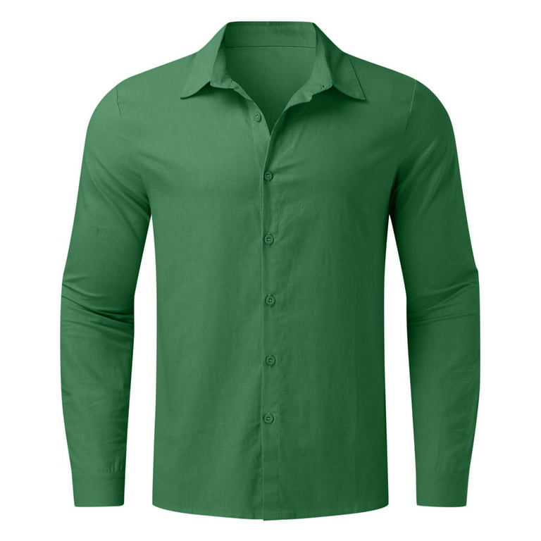 VSSSJ Button Down Shirts for Men Loose Fit Solid Color Lapel Collar Long  Sleeve Tee Shirt Casual Summer Fashion Walking Streetwear Green XL