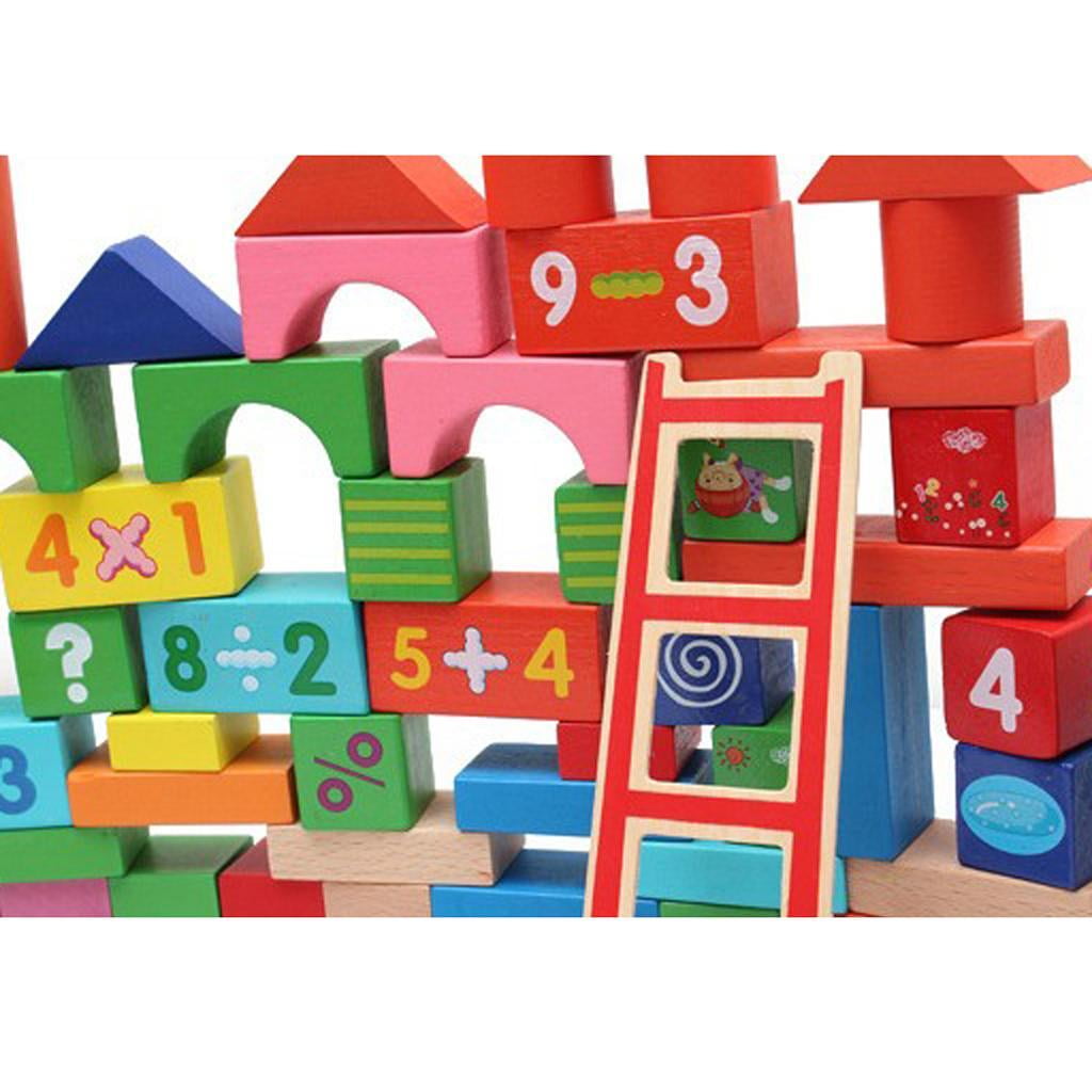 HILABEE 100 Pieces Wooden Building Blocks Construction Toys