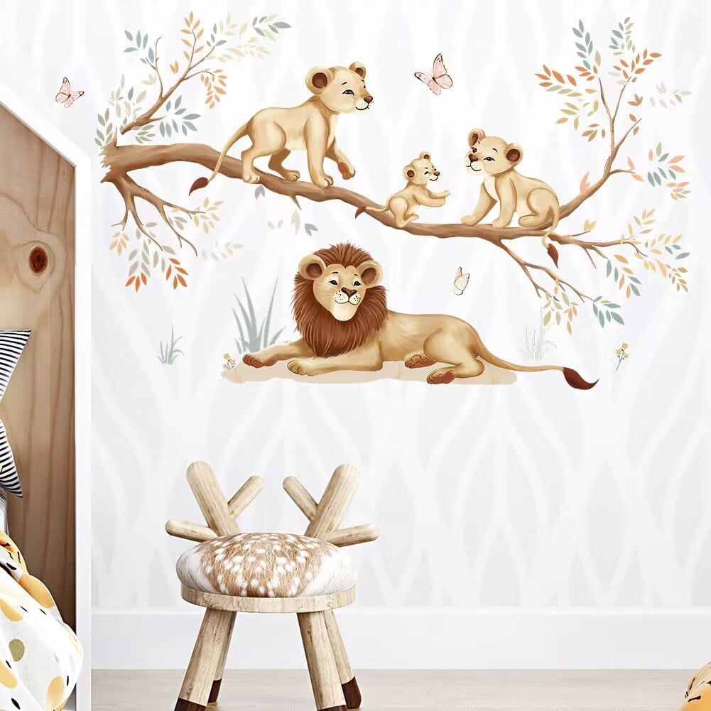 Lion Wall Stickers Woodland Animal Tree Branch Wall Decals for Kids Bedroom Baby Nursery Home Decor DIY transparent stickers, bedroom, living room, TV wall, children's room stickers