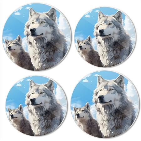 

BaHomeck Electric Stove Burner Covers Set of 4 Round Metal Gas Stove Burner Covers 8 Inch and 10 Inch Kitchen Decor White Wolf And Cubs In The Blue Sky