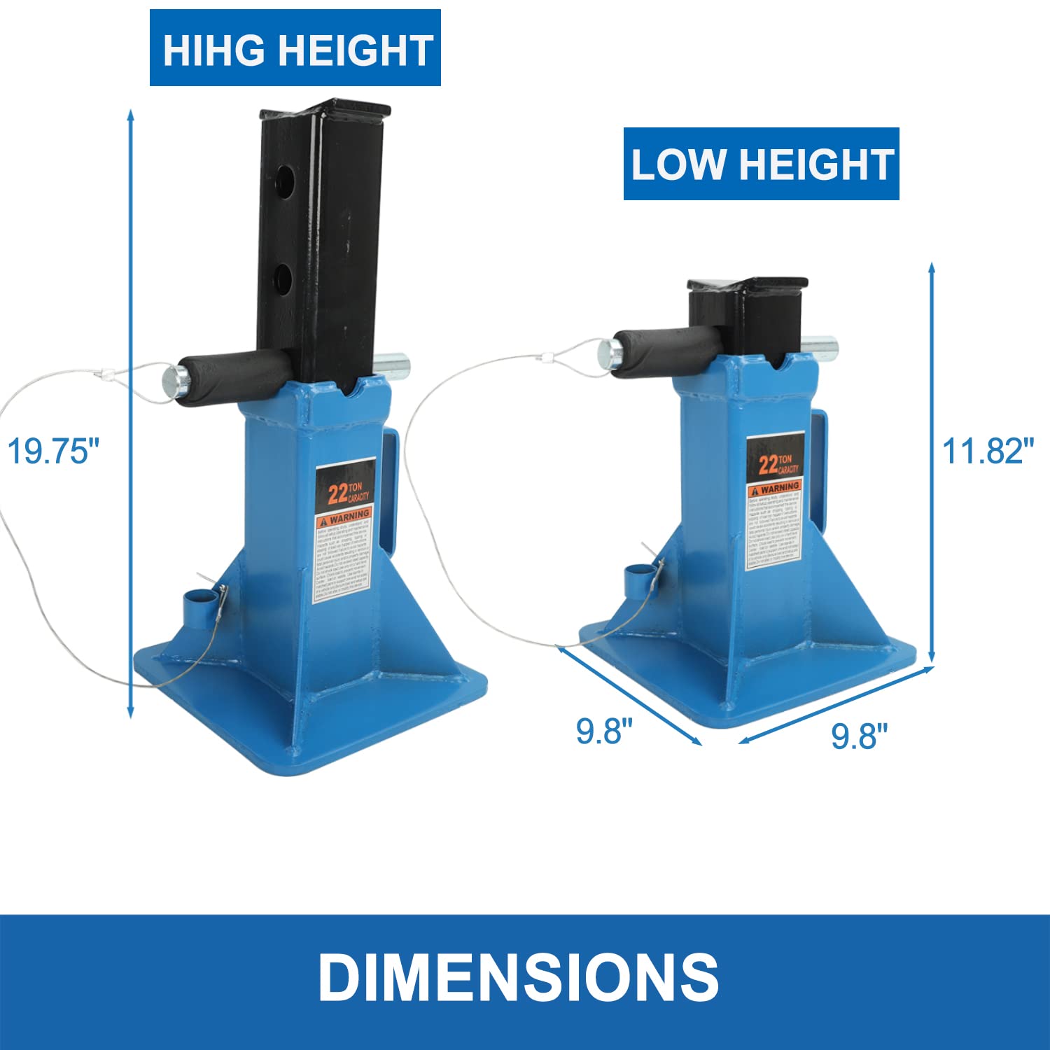 Confote 22 Ton Jack Stands Heavy Duty Pin Type Professional Car Jack Stand with Lock for Supporting Trucks, Trailers and Equipment,Blue