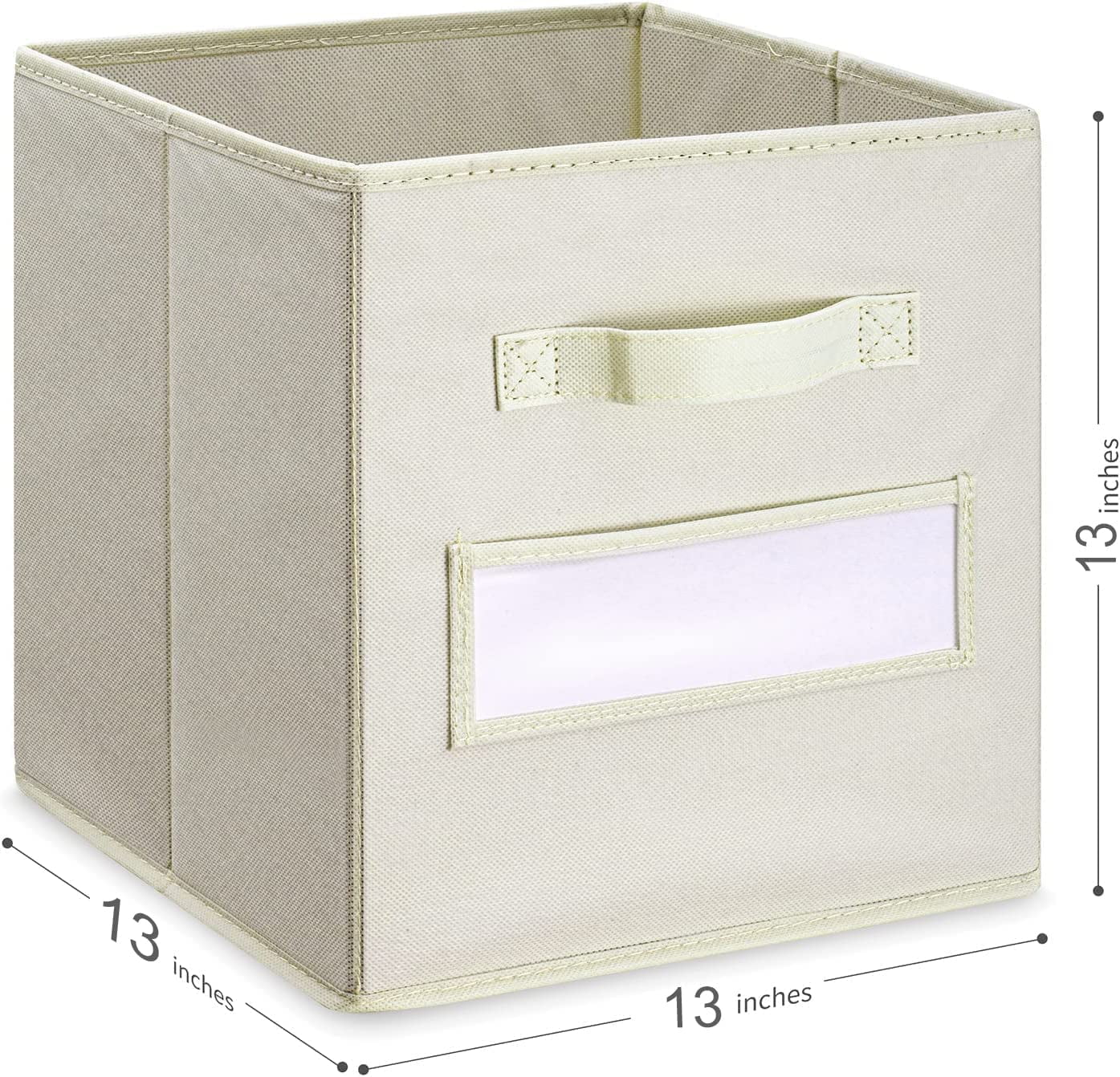 13x13 Inch Cube Storage Bins(Set of 8)-Basket Bins with 8 Labels Window Cards & a Pen - Collapsible Storage Organizer Boxes Cube For Nursery Home & Office-Beige