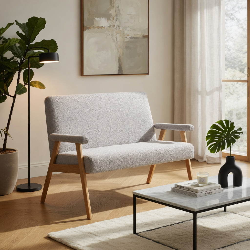 Hommoo Loveseat Sofa with Wooden Legs, Sherpa Fabric Upholstery, Compact 2-Seater for Small Spaces, Living Room, Dorm & Office, Gray