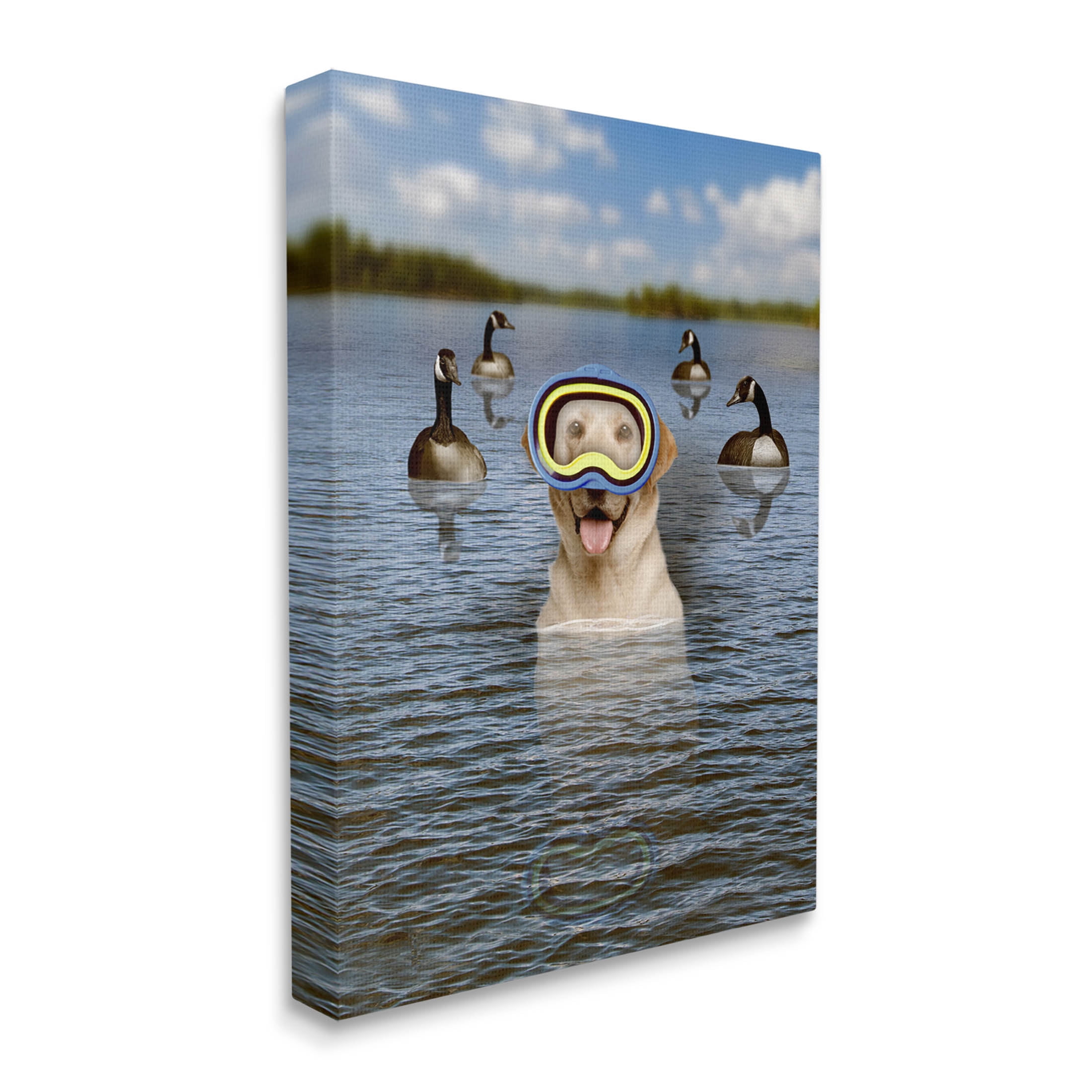 Funny Dog Goggles Swimming Bay Animals & Insects Graphic Art Gallery Wrapped Canvas Print Wall Art