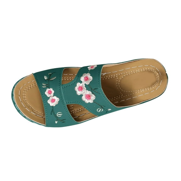 CQONEPT Wedges for Women Sandals Bohemia Open Toe Roman Low Heel Zipper Back Platform Summer Dress Women's Beach Sandals Green Size 5.5