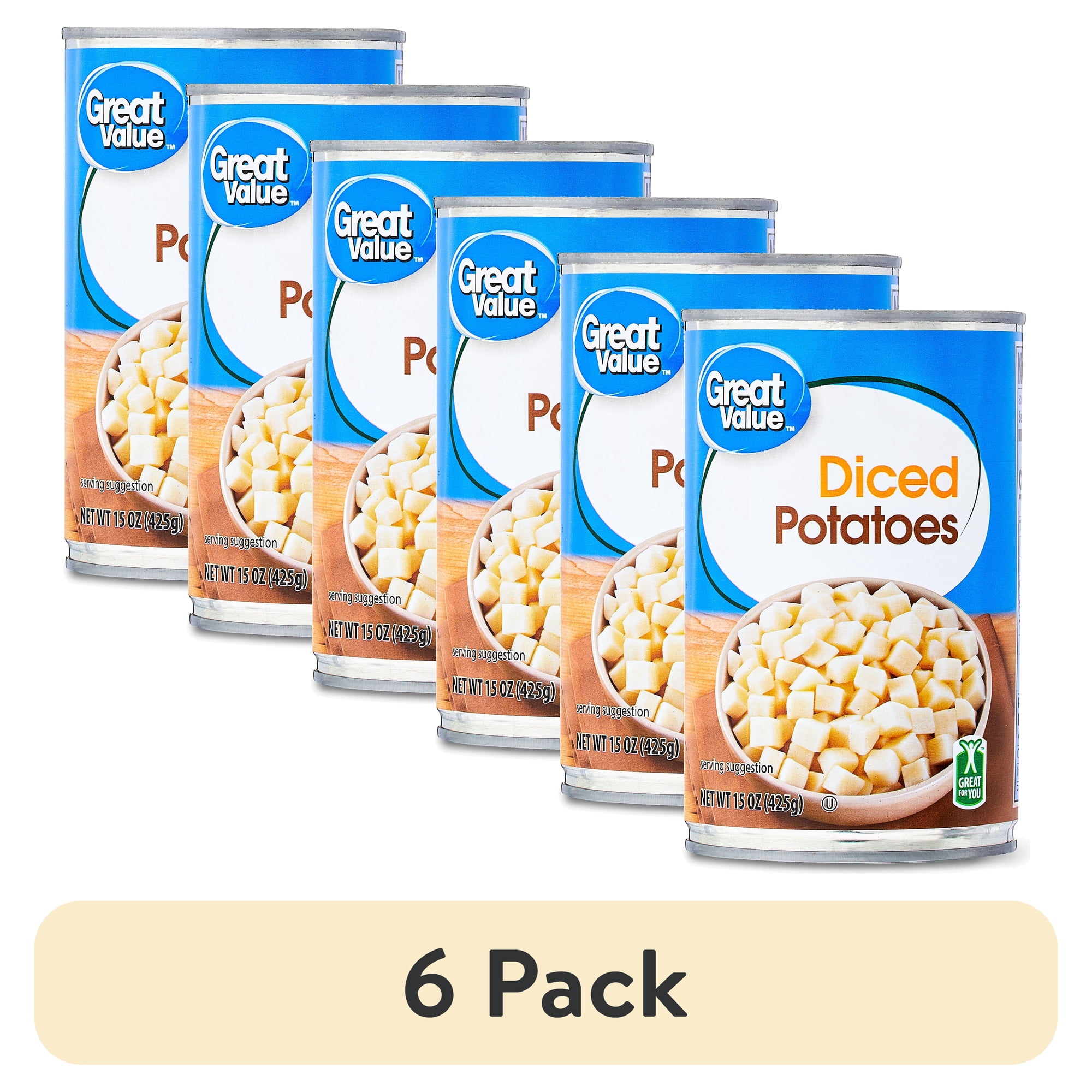 (6 pack) Great Value Canned Diced Potatoes, Gluten-Free, 15 oz Can