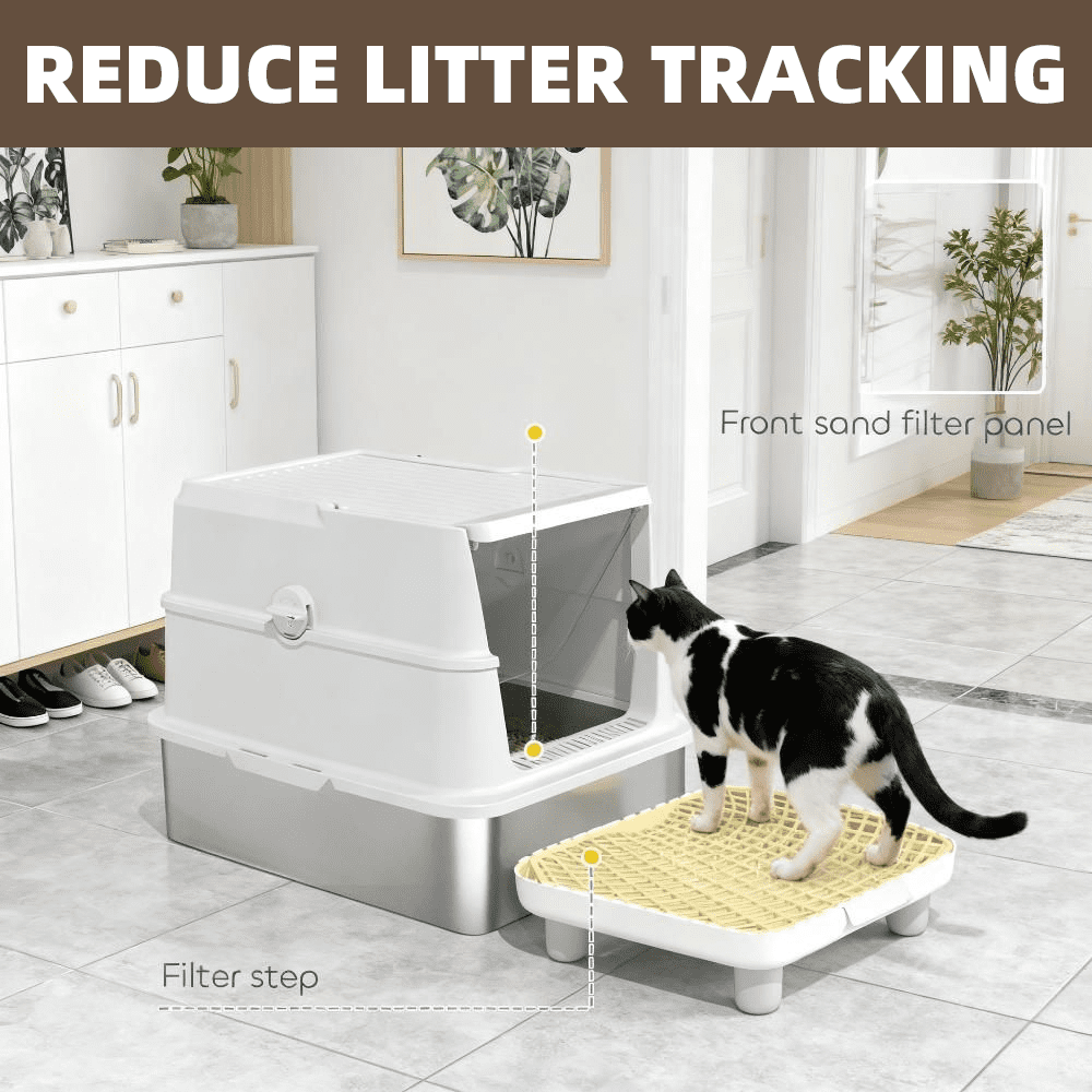 LUMAMIN Cat Litter Box, XL Stainless Steel Cat Box Enclosure with  Flip Cover and Deodorizer Pack Slot for Cats up to 15 lbs, Light Gray, 23.8"L x 15.9"W x 16.5"H