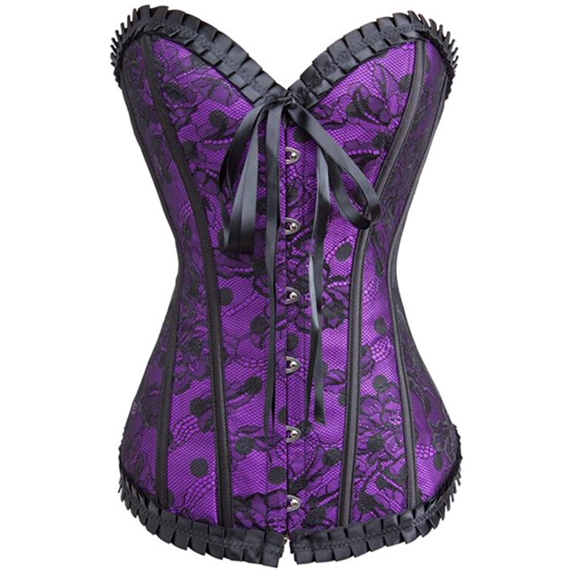 Womens Vintage Floral Denim Overbust Corset Bustier Top