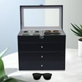 thumbnail image 2 of 24 Slots Sunglasses Organizer Case Box for Women Men, Multiple Eyeglasses Eyewear Display Case with Glass Lid, 4-layer Glasses Collector Box with 3 Drawers, Black, 2 of 10
