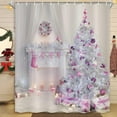 thumbnail image 3 of Christmas Shower Curtains for Bathroom, Christmas Tree with Pink Balls Xmas Gifts Fireplace Shower Curtain Set with 12 Hooks, Winter Holiday Decor Fabric Bathroom Curtains, 72x72 Inch, 3 of 6