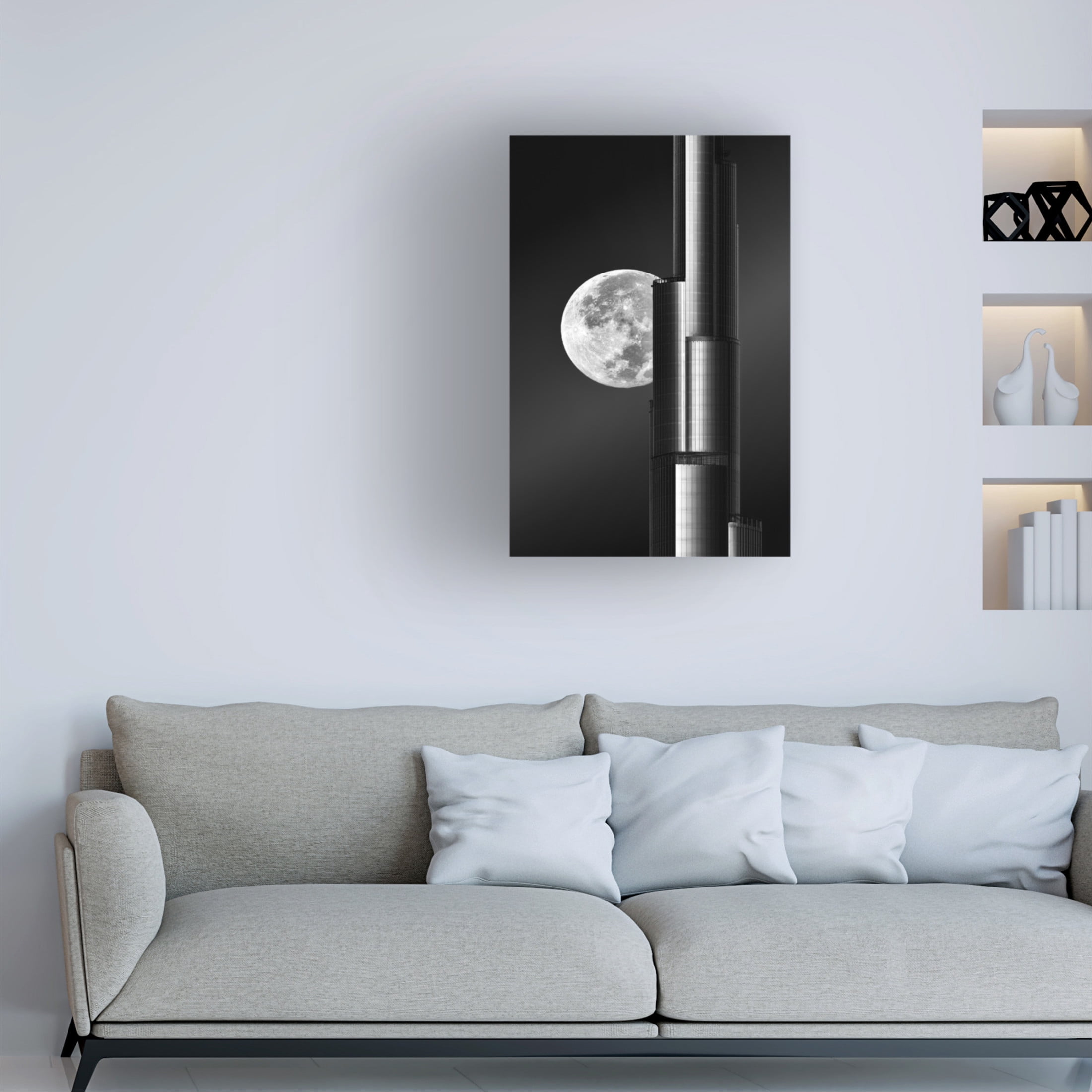 Canvas Wall Art - Zohaib Anjum 'Super Moon Burjkhalifa' Wall Art for Living Room, Bedroom, or Office Décor by Trademark Fine Art - 16 x 24 Inches