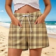 thumbnail image 2 of XPMWRP Women's Plaid Drawstring Elastic Waist Casual Shorts Loose Summer Daily Wear Relaxed Fit Short Pants with Pockets Yellow M, 2 of 6