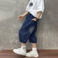 thumbnail image 4 of RUTAYY Toddler Boys Elastic Waist Wide Leg Casual Loose Calf Length Jeans With Pockets Trouser Comfort Infants Pants, 4 of 6