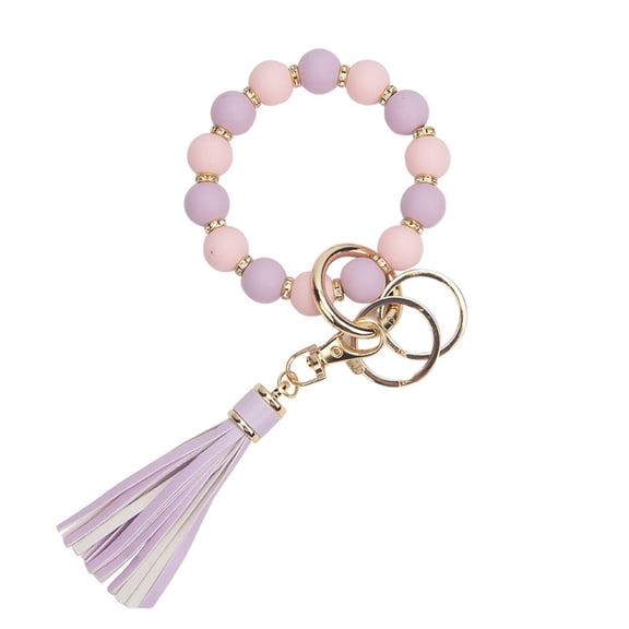 Silicone Beaded Bracelet Wrist Keychain Hanging Ornament European PU Tassel Hand Chain & Key Ring Womens Key Fob