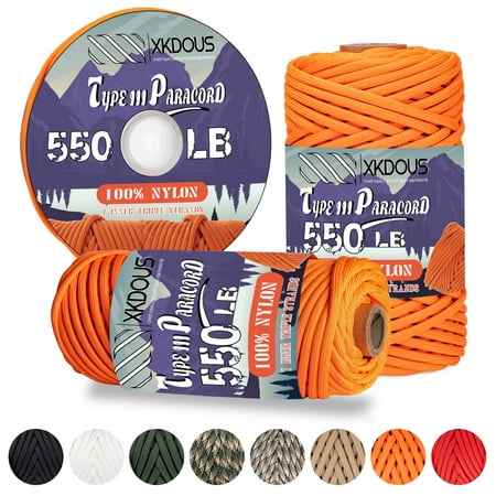 

XKDOUS 550 Paracord 50ft Orange Parachute Cord 100% Nylon 7 Strand Inner Core Type III Tactical Paracord Rope Outside Survival Gear for Bracelets Lanyards Handle Wraps Camping & Hiking