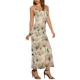 thumbnail image 4 of INSPIRE CHIC Women's Floral Maxi Dress Mesh Sleeveless Bodycon Cocktail Dress XS Beige, 4 of 6