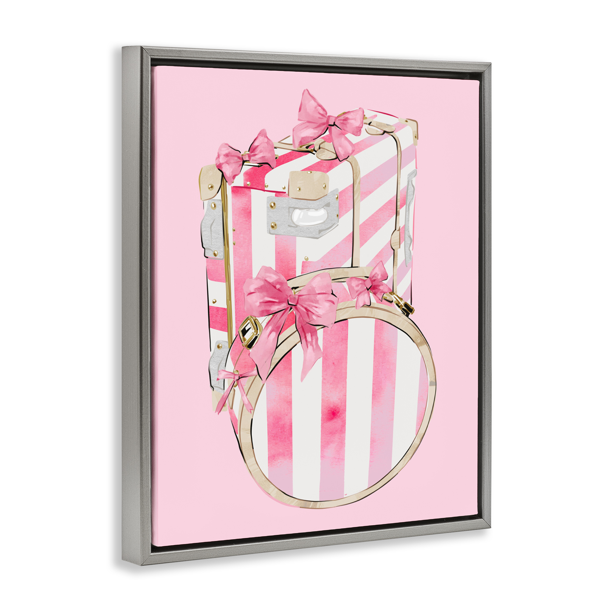 Pastel Stripe Luggage Gray Framed Floater Canvas Wall Art, design by Ziwei Li