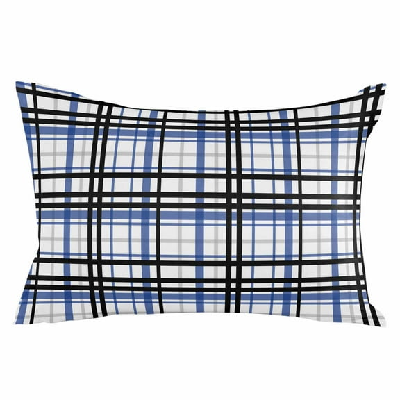 Outdoor Waterproof Throw Pillow Covers Set of 2 Blue Black Buffalo Plaid Decorative Pillowcases Lumbar Outdoor Pillows Cushion Case 20x12 Inch Check Stripe Patio Pillows for Couch Sofa Bed Garden