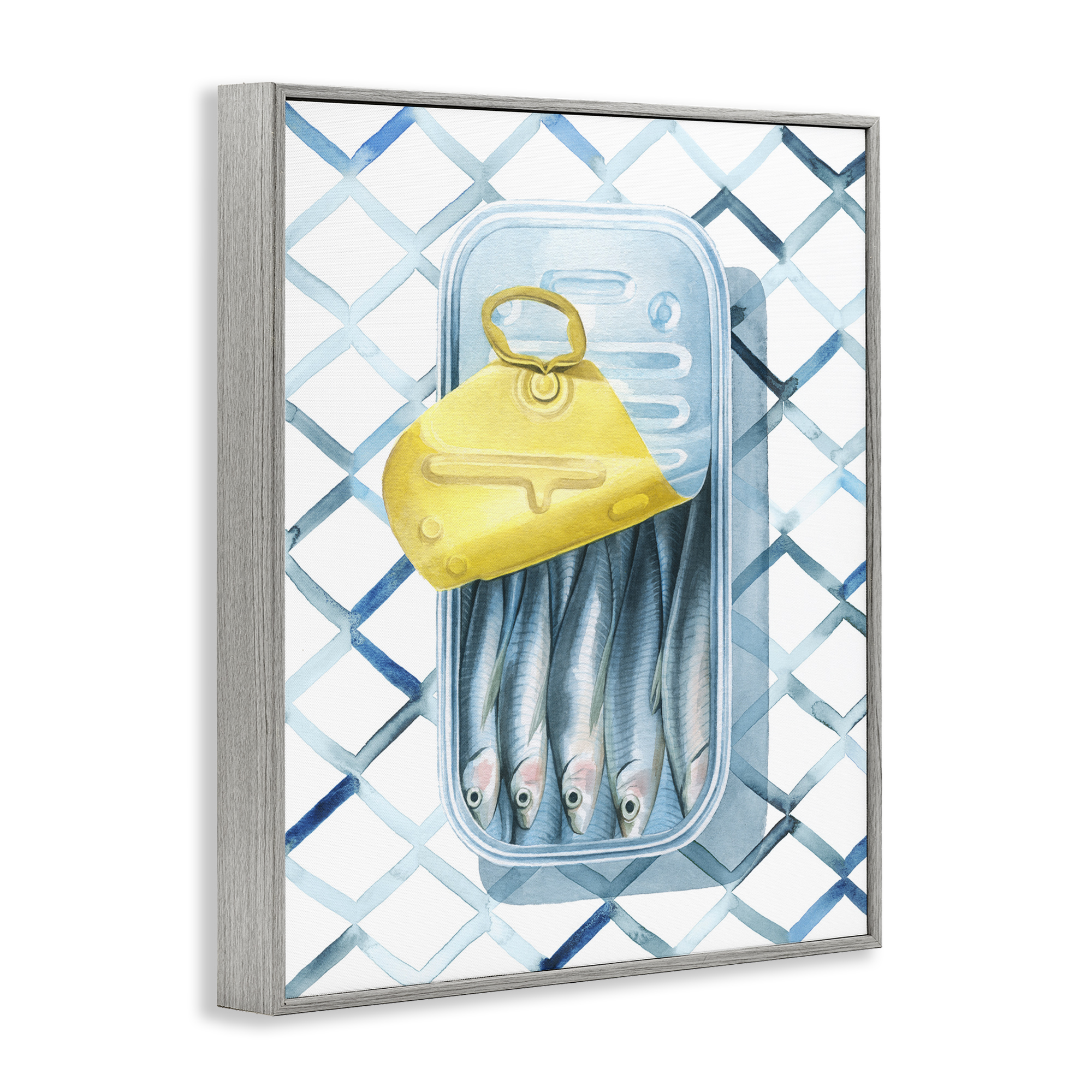 Stupell Industries Geometric Sardines Can Food & Beverage Painting Gray Framed Art Print Wall Art, 16 x 20