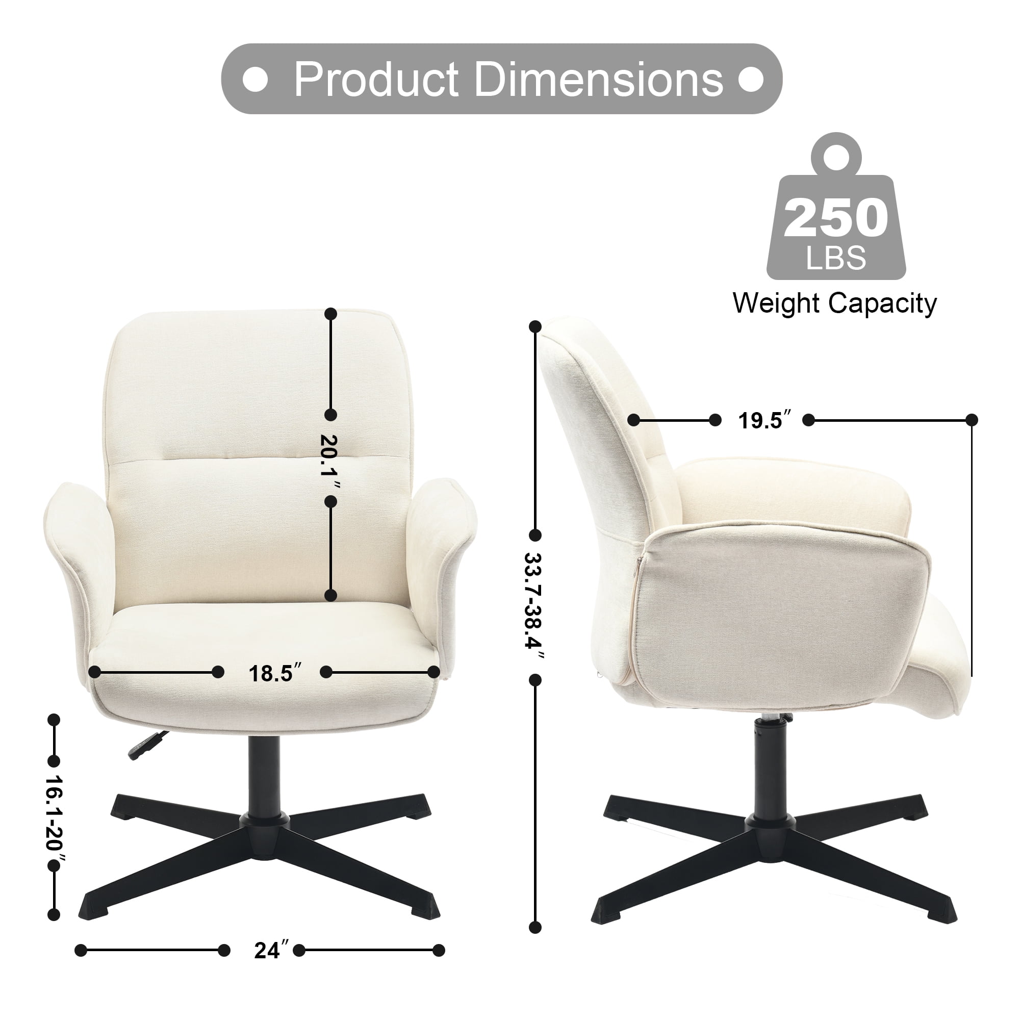 Homy Casa Swivel Accent Chair, Adjustable Height, Lounge Chair for Vanity Patio Bedroom, Ivory