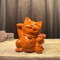 thumbnail image 3 of Wooden lucky cat figurine, solid wood carving, large size, perfect for opening gifts, shop countertops, or home living room decorations., 3 of 4