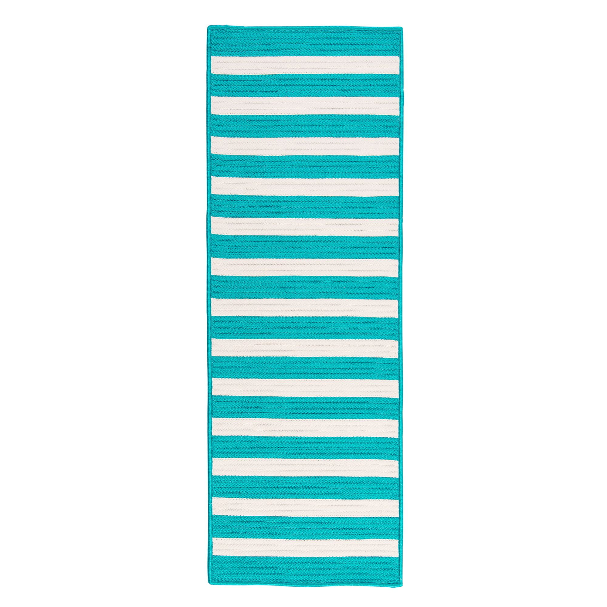 2.5' x 8' Aqua Blue and White Striped Rectangular Outdoor Area Throw Rug Runner