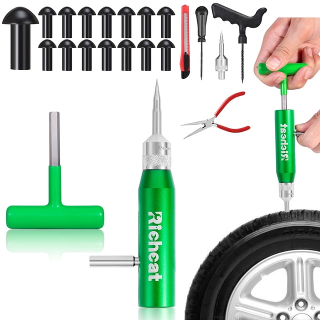 Kit de reparación de neumáticos sin cámara Richcat con tapones tipo hongo, 15 piezas